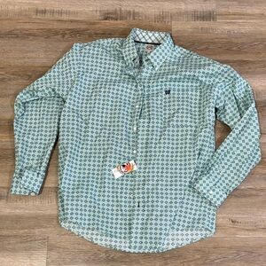 Cinch Men's Teal Geometric Button Down Shirt